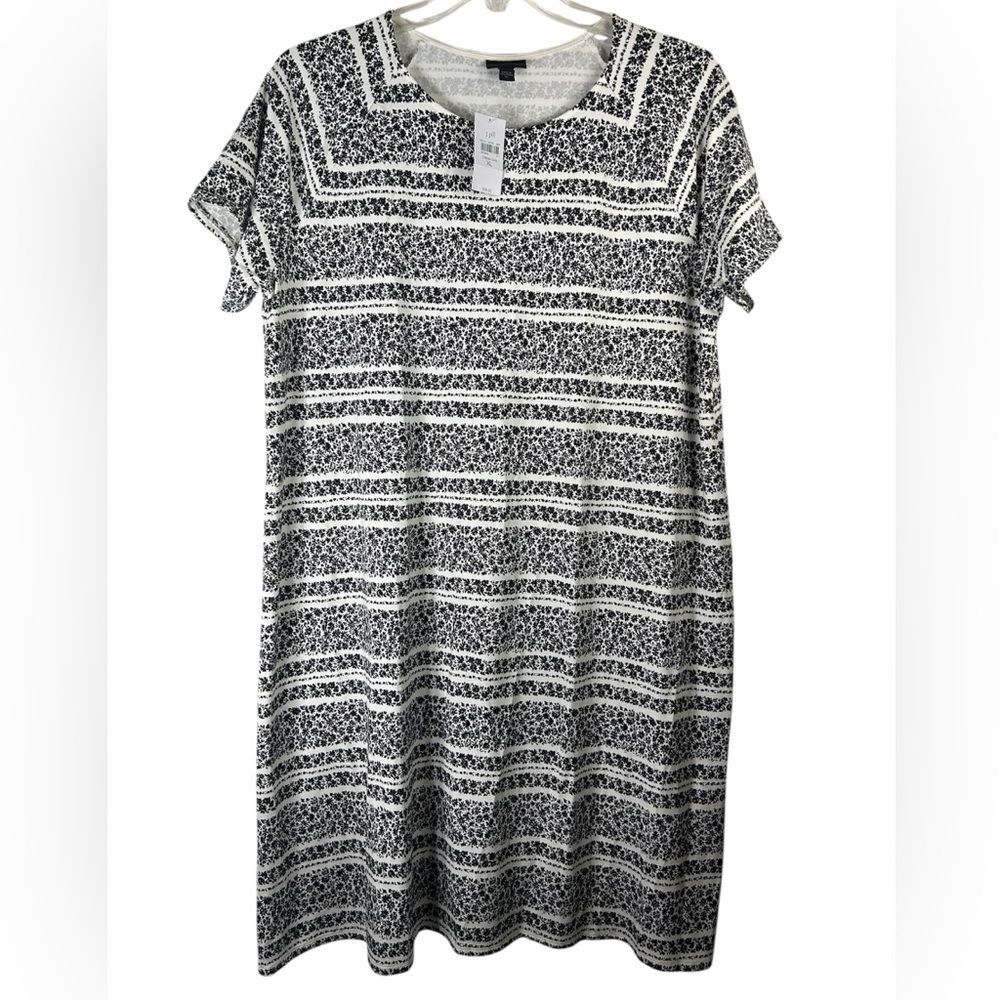 J Jill womans cream daisy ladies dress XL BLACK OFF WHITE NEW STRIPED CASUAL DAY